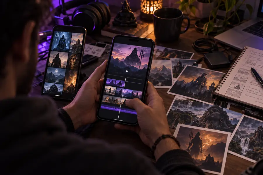 Crowded mobile reel layout before editing