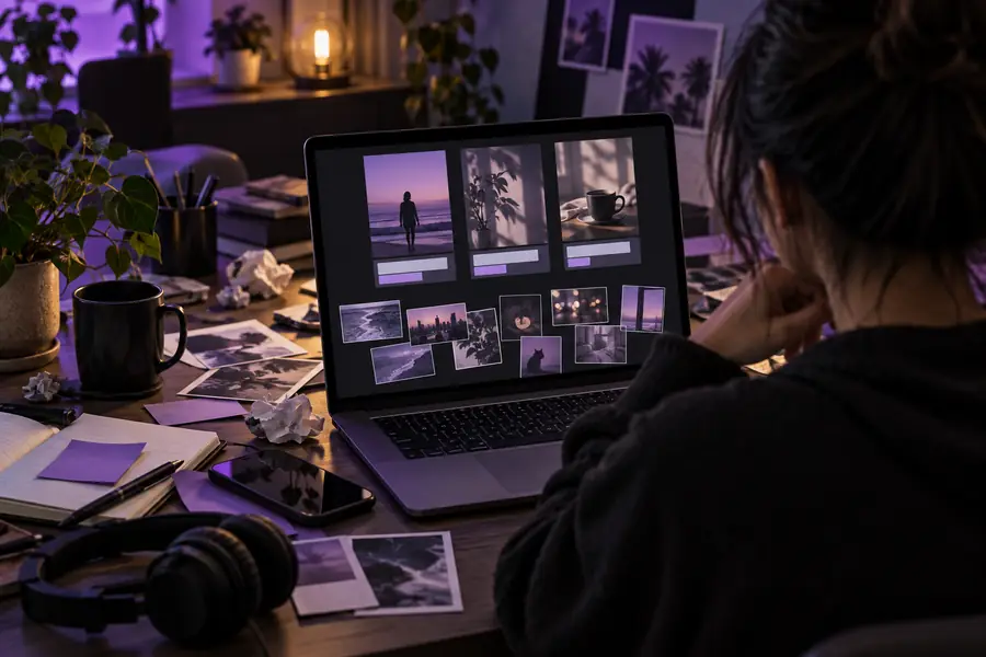 Unreviewed faceless reels draft with generic visuals and captions